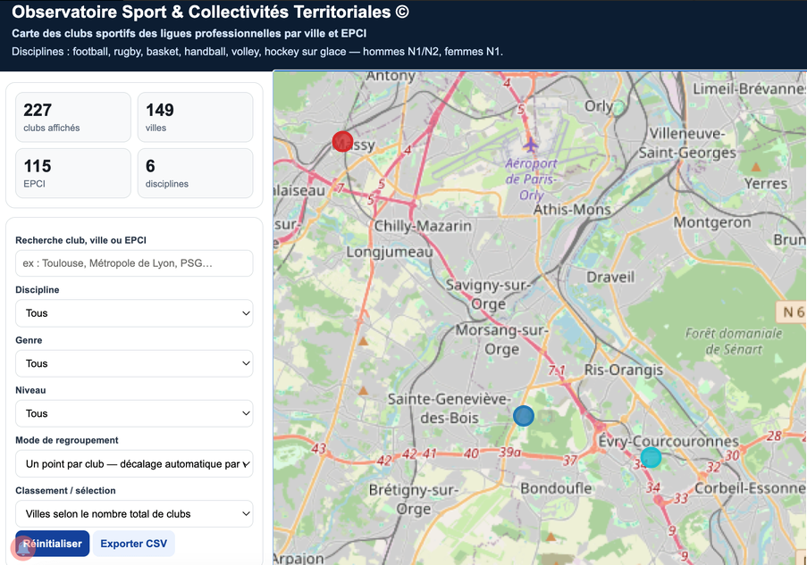 Cartographie clubs pro sport co